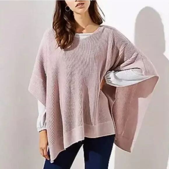 LOFT Sweaters - Ann Taylor LOFT Ribbed Mauve Oversized Pullover Knit V Neck Sweater Poncho XS/S